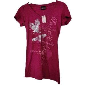 Harley Davidson Cafe Las Vegas Women Small Magenta Burnout Silver Eagle T-Shirt